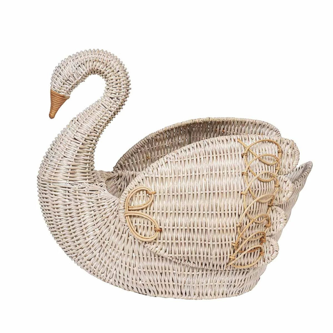 PROVENCE RATTAN MEDIUM SWAN BASKET - WHITEWASH