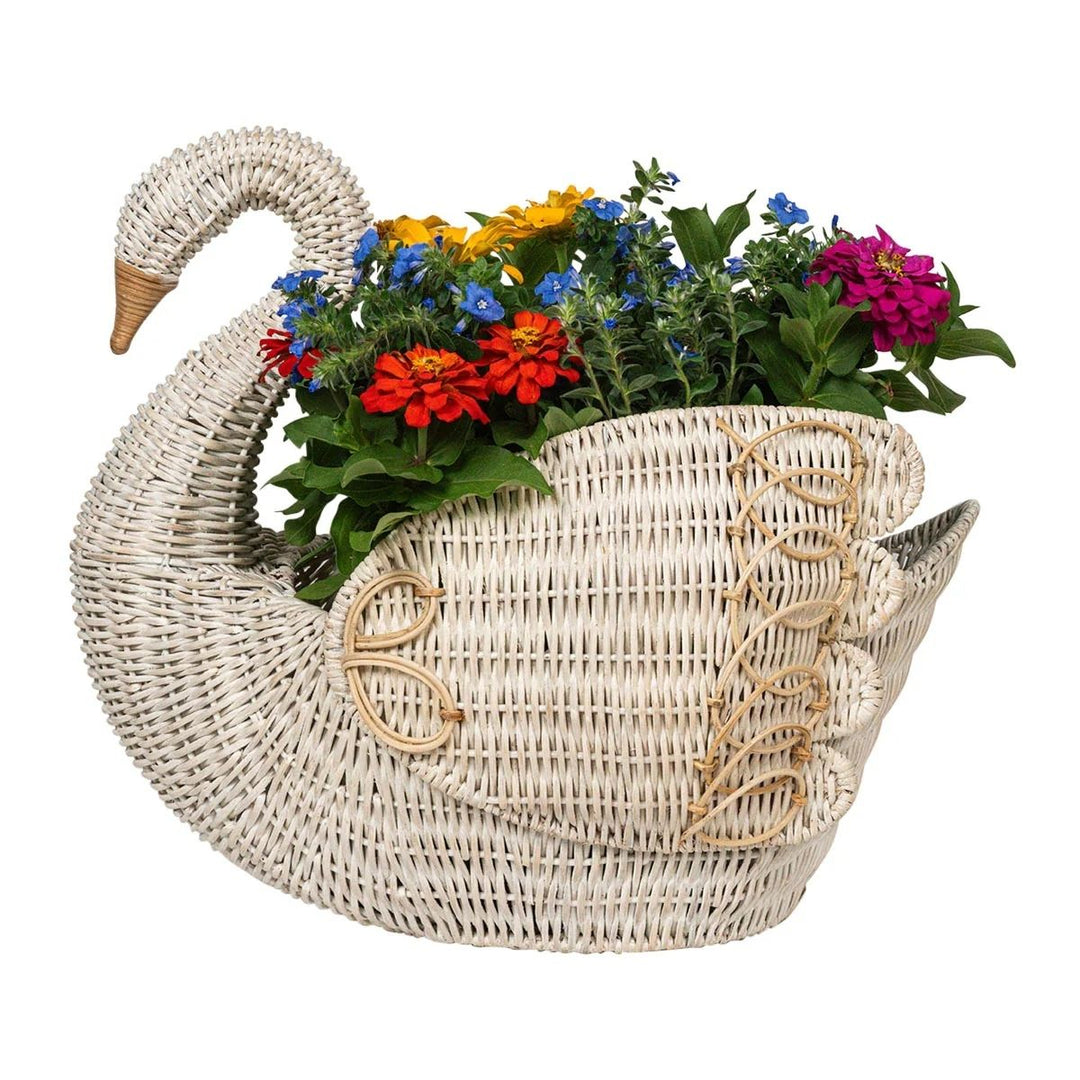 PROVENCE RATTAN MEDIUM SWAN BASKET - WHITEWASH