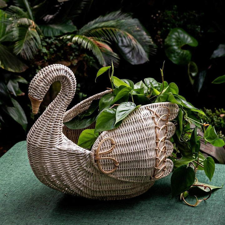 PROVENCE RATTAN MEDIUM SWAN BASKET - WHITEWASH