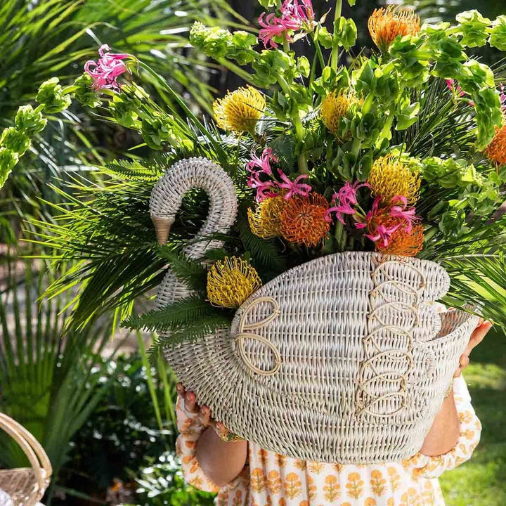 PROVENCE RATTAN MEDIUM SWAN BASKET - WHITEWASH