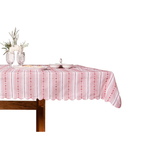 VILLA STRIPE 52  SQUARE TABLECLOTH - RED WHITE - JULISKA - Compralo en CorinneRegalos.com