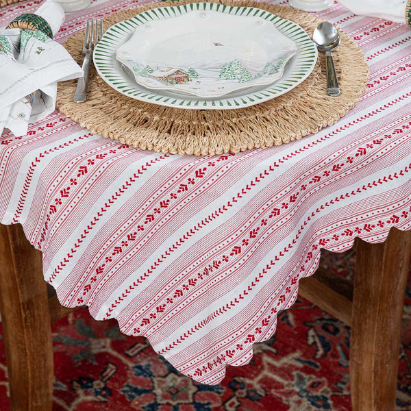 VILLA STRIPE 52  SQUARE TABLECLOTH - RED WHITE