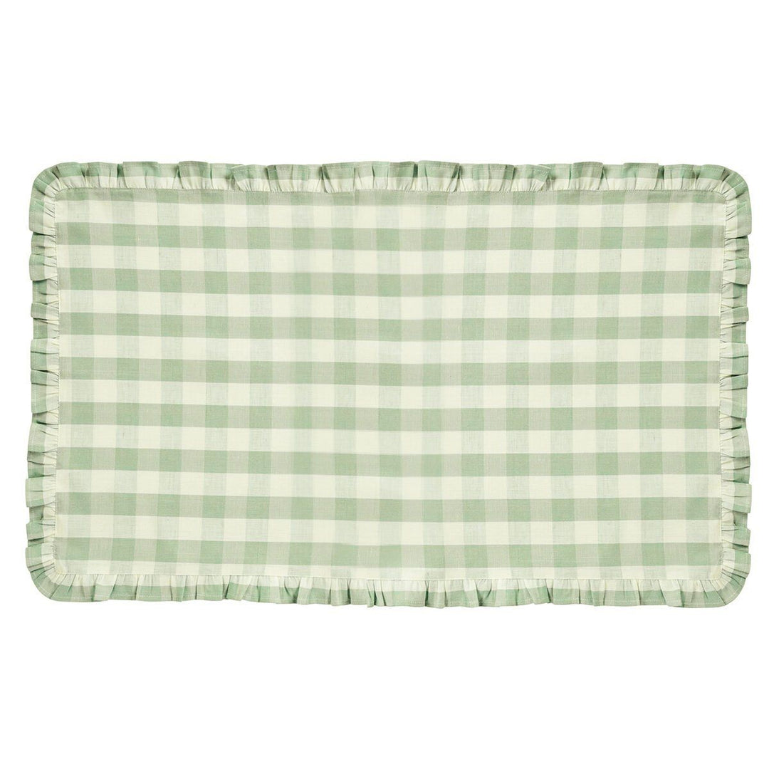 "GINGHAM RUFFLE 60"" X 120"" TABLECLOTH - SEAGRASS" - JULISKA - Compralo en CorinneRegalos.com