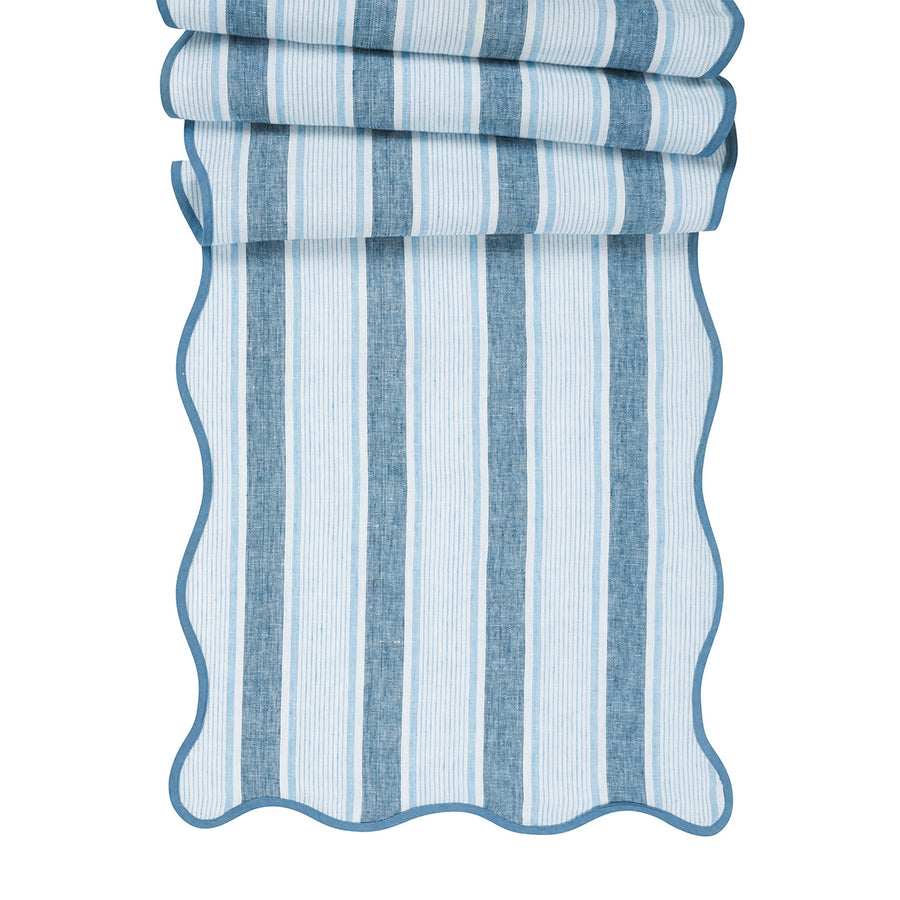 "CABANA STRIPE 18"" X 90"" TABLE RUNNER - OCEAN" - JULISKA - Compralo en CorinneRegalos.com