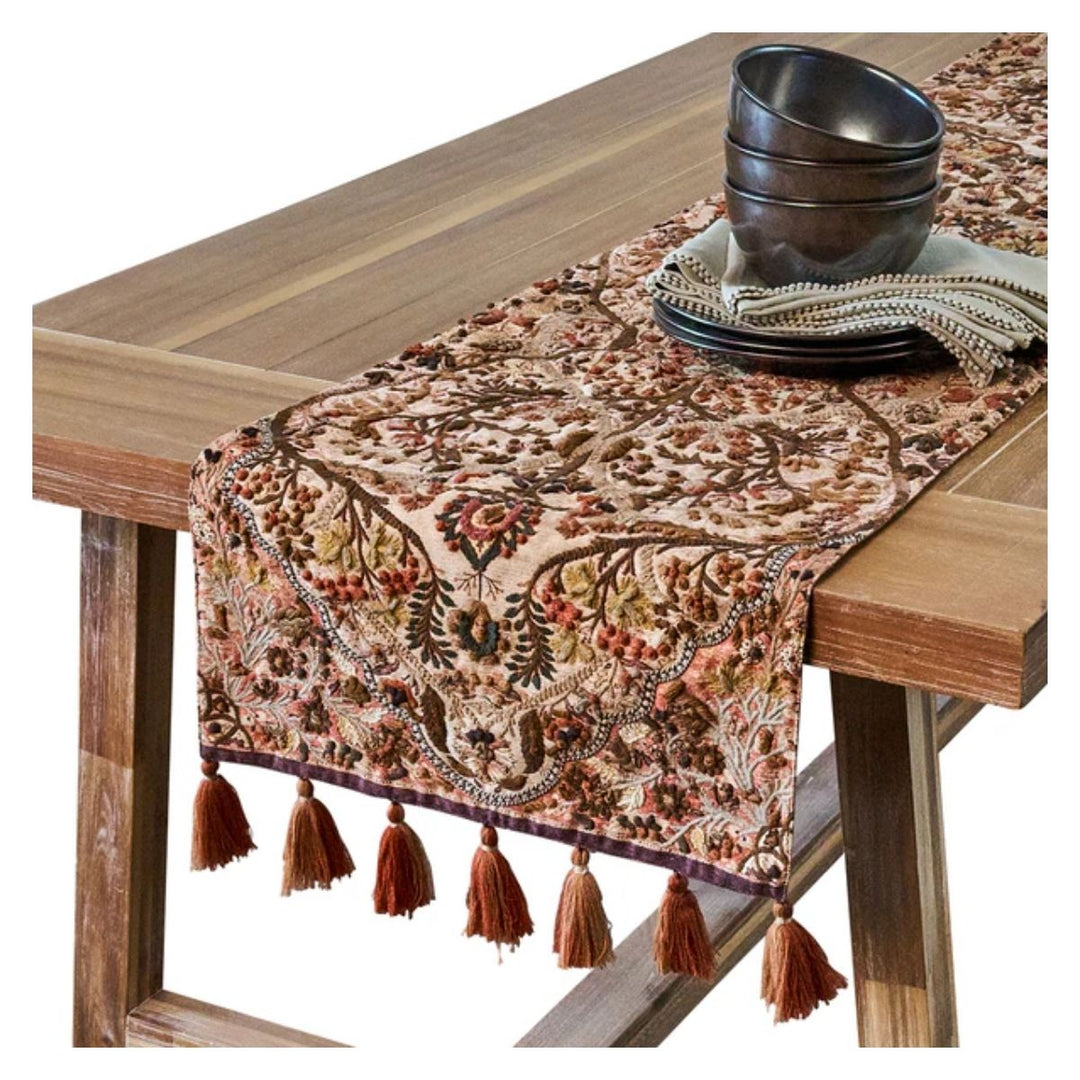 "Willa Embroidered 18"" x 90""  Table Runner - Amber"