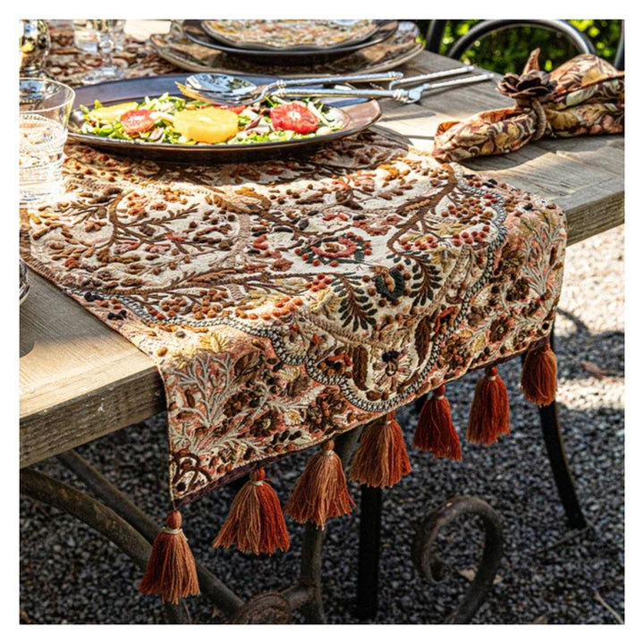 "Willa Embroidered 18"" x 90""  Table Runner - Amber"