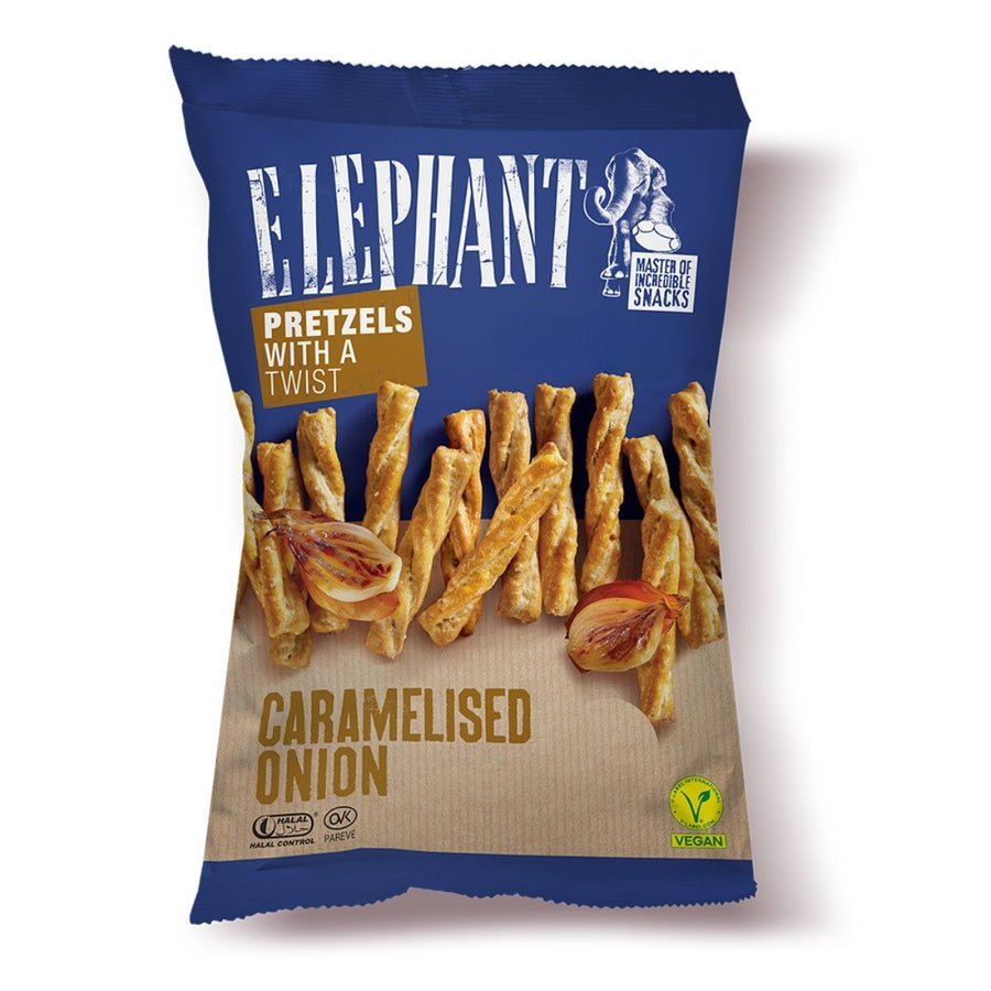 AL ELEPHANT TWISTED PRETZELS CARAMELIZED ONION - PRETZELS CON CEBOLLA CARAMELIZADA - Calvbrunnen - Compralo en CorinneRegalos.com