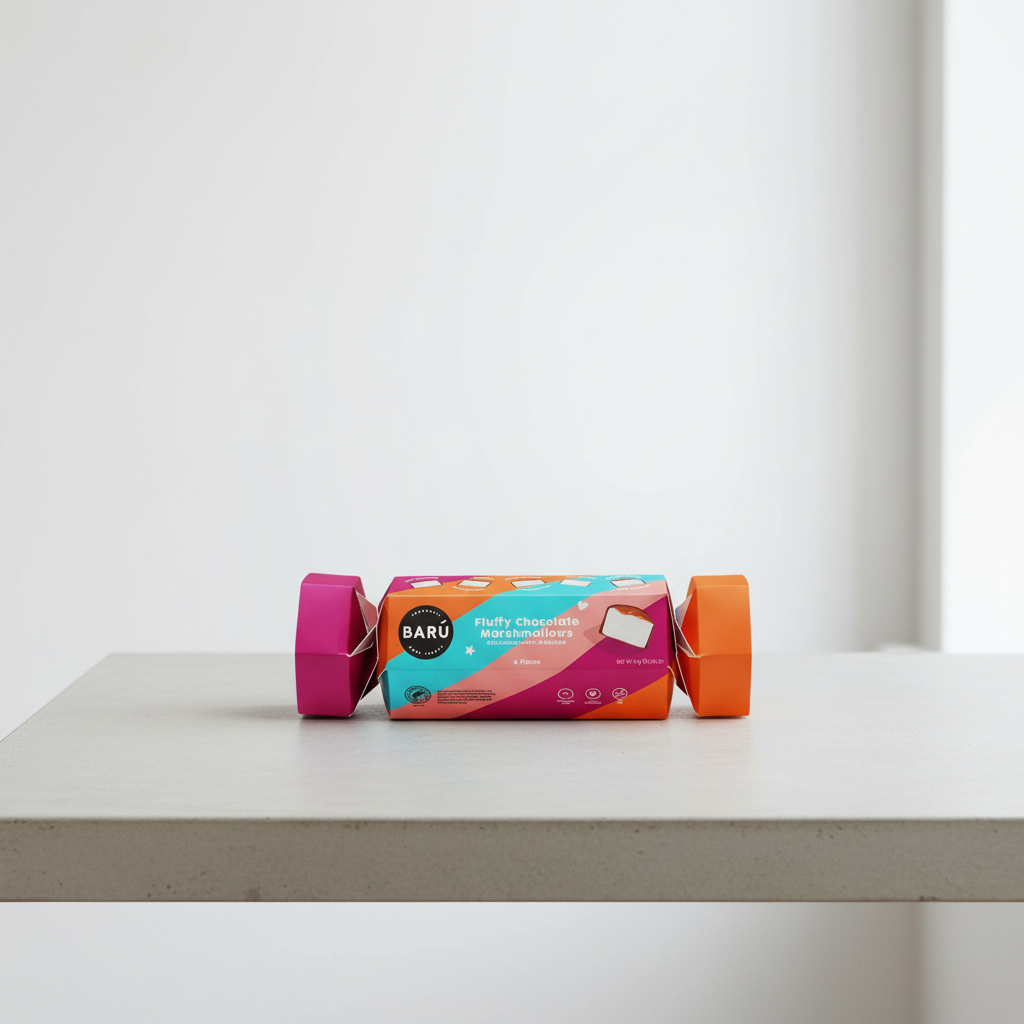 BU 84G FESTIVE CRACKER FLUFFY CHOCOLATE MARSHMALLOW - CAJA SURTIDA DE MARSHMALLOWS