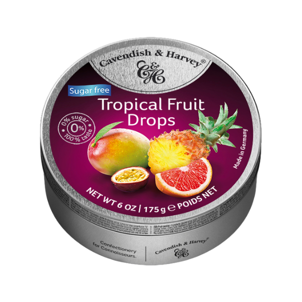 LATA DE CARAMELOS SABOR FRUTAS TROPICALES SIN AZÚCAR 175g - Calvbrunnen - Compralo en CorinneRegalos.com