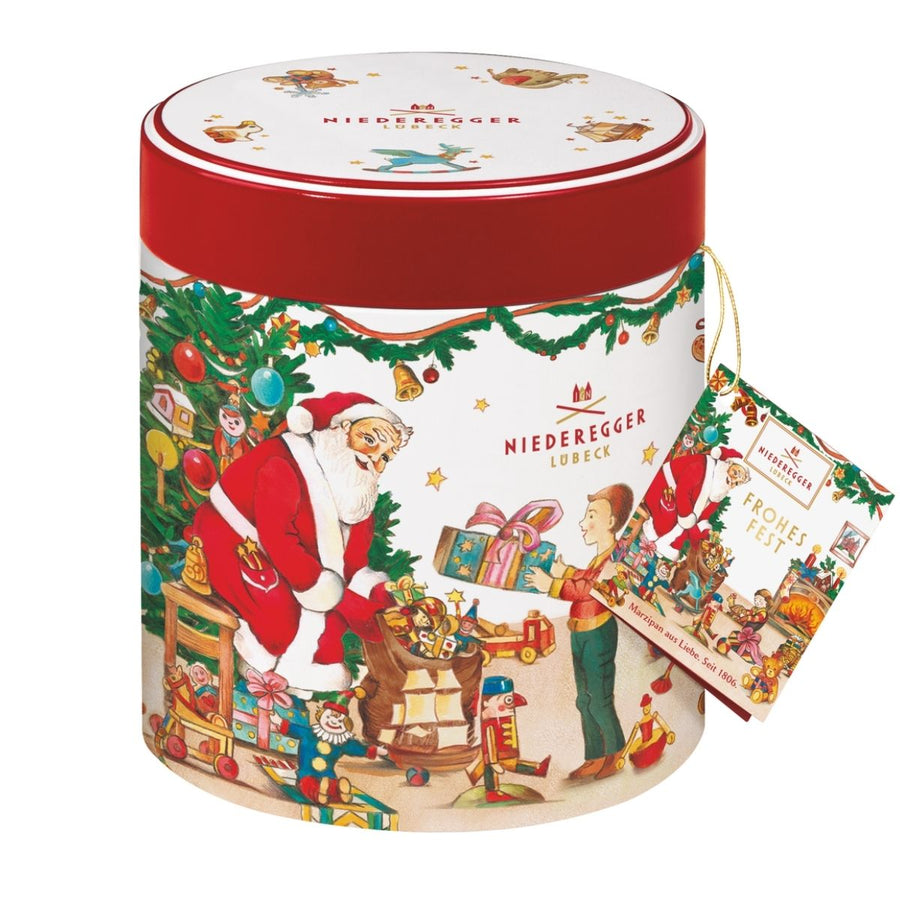 NR 250G WEIHNACHTSDOSE MIT MARZIPAN KLASSIKERN - LATA CON 20 MAZAPANES CON CHOCOLATE OSCURO - Calvbrunnen - Compralo en CorinneRegalos.com