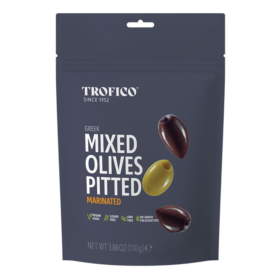 TR GREEK MIXED PITTED OLIVES MARINATED (KALAMATA & GREEN) - ACEITUNAS MIXTAS MARINADAS - Calvbrunnen - Compralo en CorinneRegalos.com