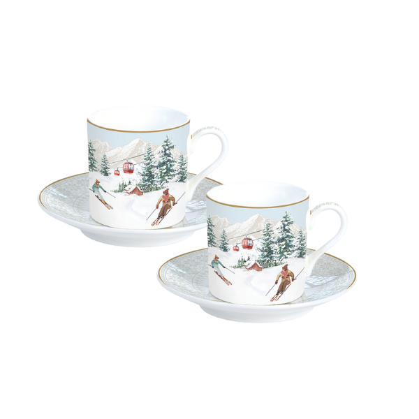 SET 2 PORCELAIN COFFEE CUPS AND SAUCERS 75 ML IN GIFT BOX CHALET - POZZI MILANO - Compralo en CorinneRegalos.com