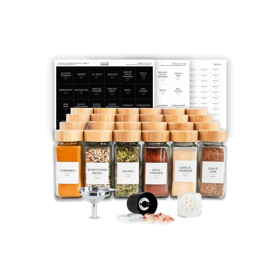 RECTANGLE BAMBOO SPICE JARS  24 PK - SAVVY & SORTED - Compralo en CorinneRegalos.com