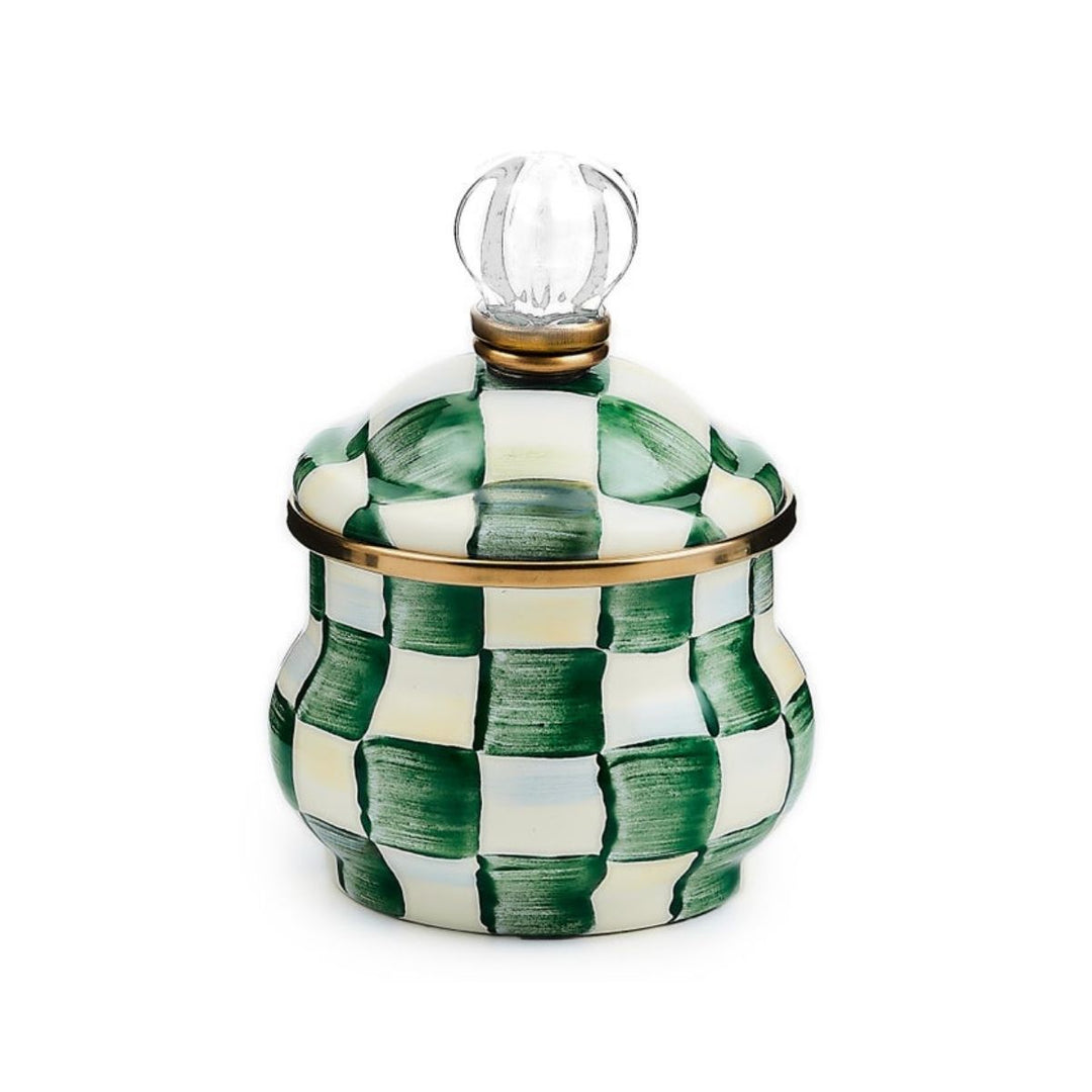 EMERALD CHECK LIDDED SUGAR BOWL - MACKENZIE-CHILDS - Compralo en CorinneRegalos.com