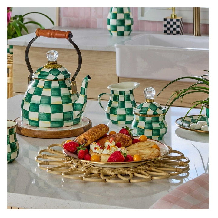 EMERALD CHECK LIDDED SUGAR BOWL