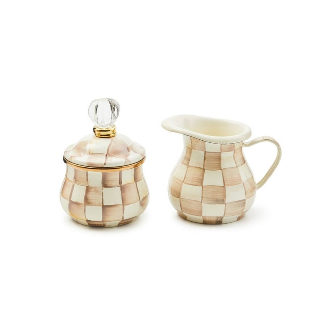 MOCHA CHECK LIDDED SUGAR BOWL
