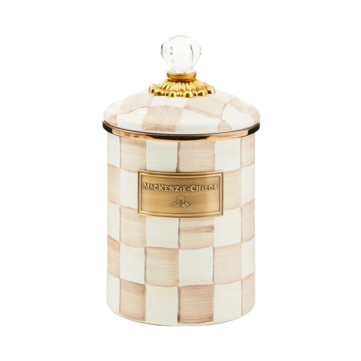 MOCHA CHECK MEDIUM CANISTER - MACKENZIE-CHILDS - Compralo en CorinneRegalos.com