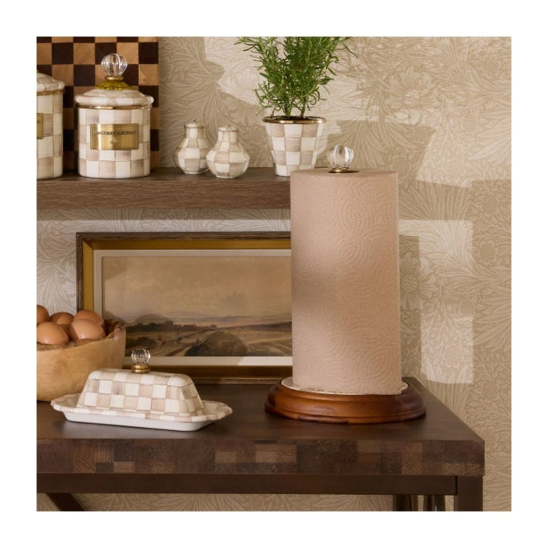 MOCHA CHECK WOOD PAPER TOWEL HOLDER