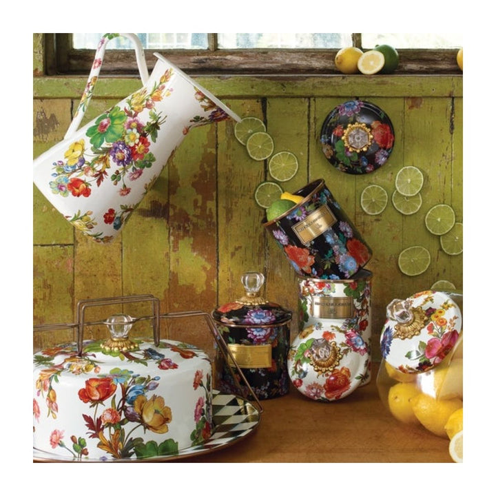 COOKIE JAR WITH WHITE FLOWER MARKET LID