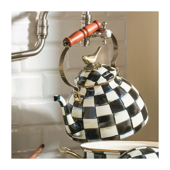 COURTLY CHECK 3 QUART TEA KETTLE WITH BIRD