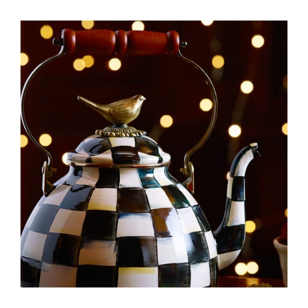COURTLY CHECK 3 QUART TEA KETTLE WITH BIRD