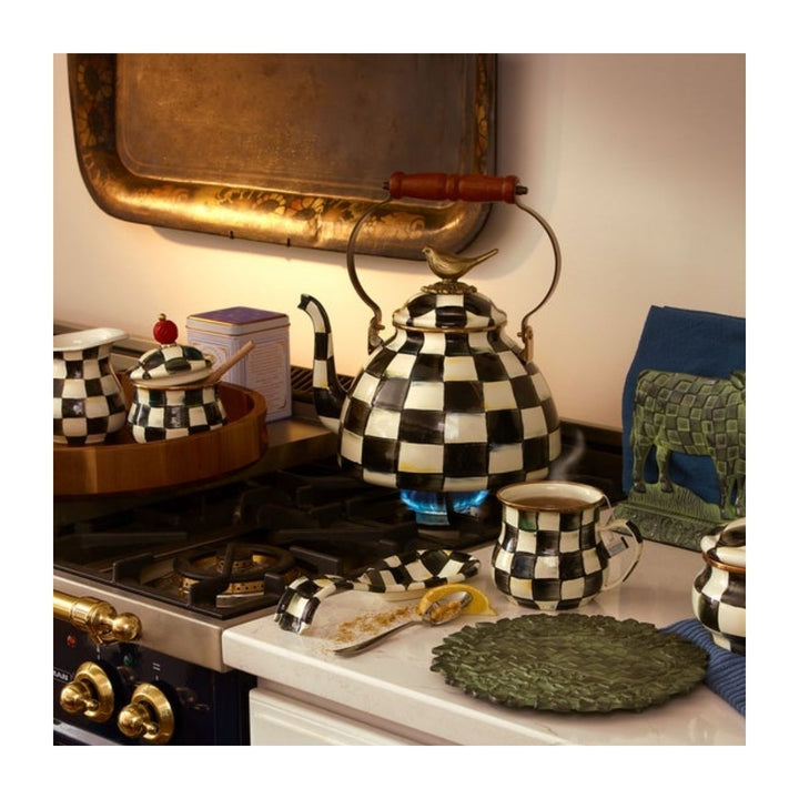 COURTLY CHECK 3 QUART TEA KETTLE WITH BIRD