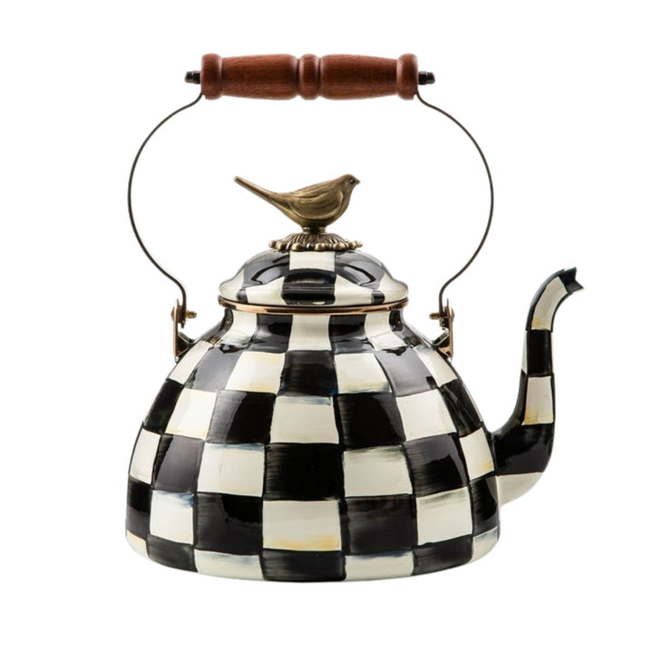 COURTLY CHECK 3 QUART TEA KETTLE WITH BIRD