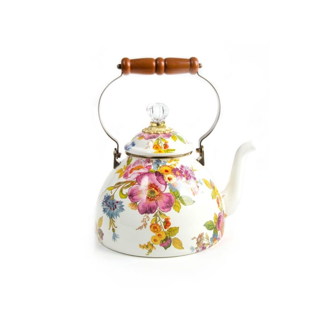 FLOWER MARKET 3 QUART TEA KETTLE - WHITE - MACKENZIE-CHILDS - Compralo en CorinneRegalos.com