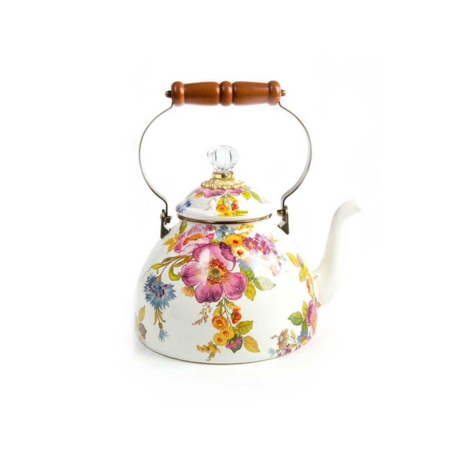 FLOWER MARKET 3 QUART TEA KETTLE - WHITE - MACKENZIE-CHILDS - Compralo en CorinneRegalos.com