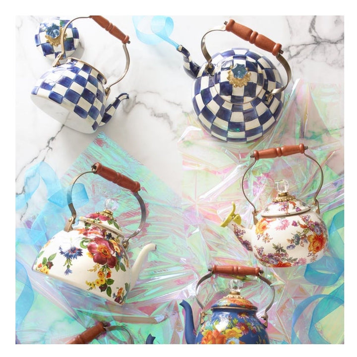 FLOWER MARKET 3 QUART TEA KETTLE - WHITE