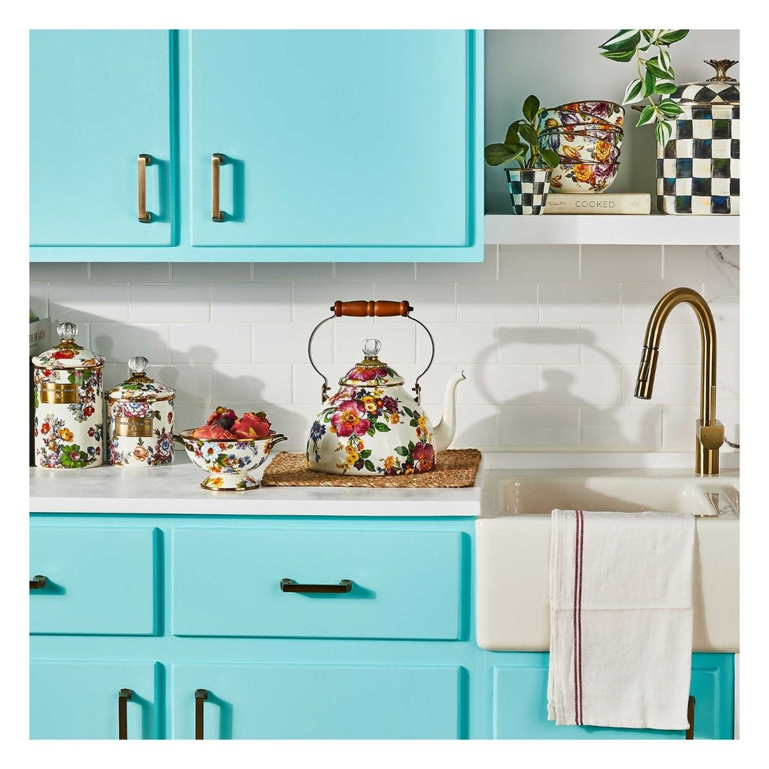FLOWER MARKET 3 QUART TEA KETTLE - WHITE