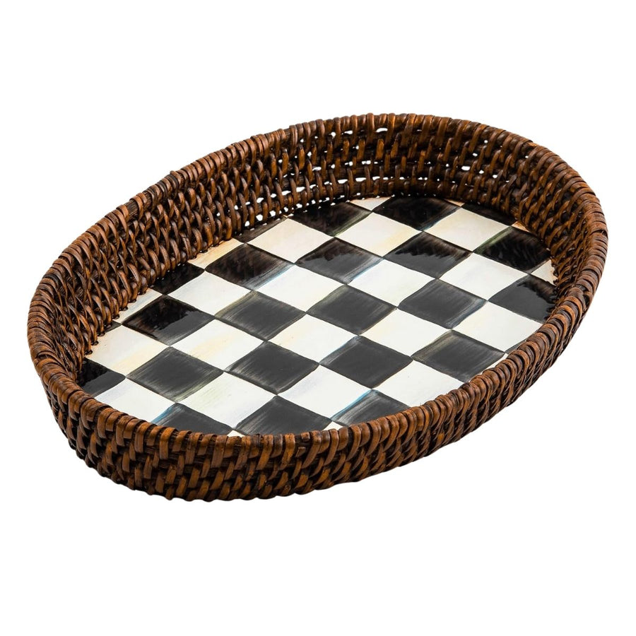 COURTLY CHECK RATTAN & ENAMEL SMALL SERVING TRAY - MACKENZIE-CHILDS - Compralo en CorinneRegalos.com