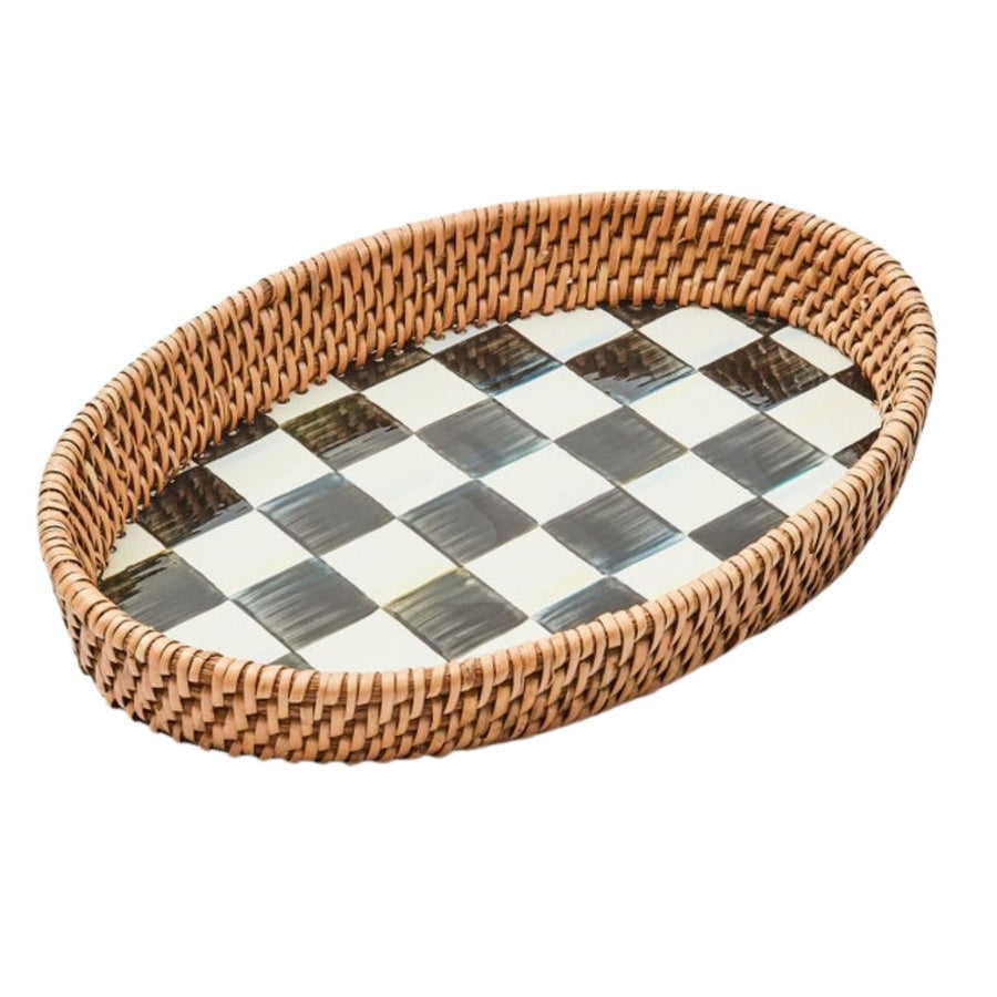 COURTLY CHECK SMALL ENAMEL & RATTAN SERVING TRAY - MACKENZIE-CHILDS - Compralo en CorinneRegalos.com