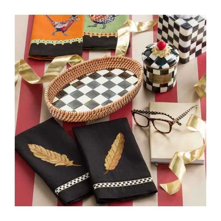 COURTLY CHECK SMALL ENAMEL & RATTAN SERVING TRAY
