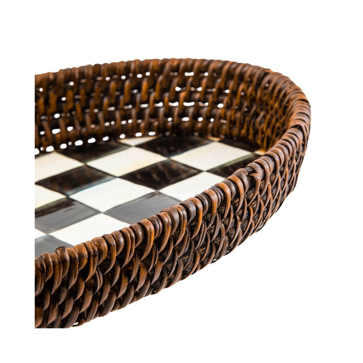 COURTLY CHECK RATTAN & ENAMEL SMALL SERVING TRAY