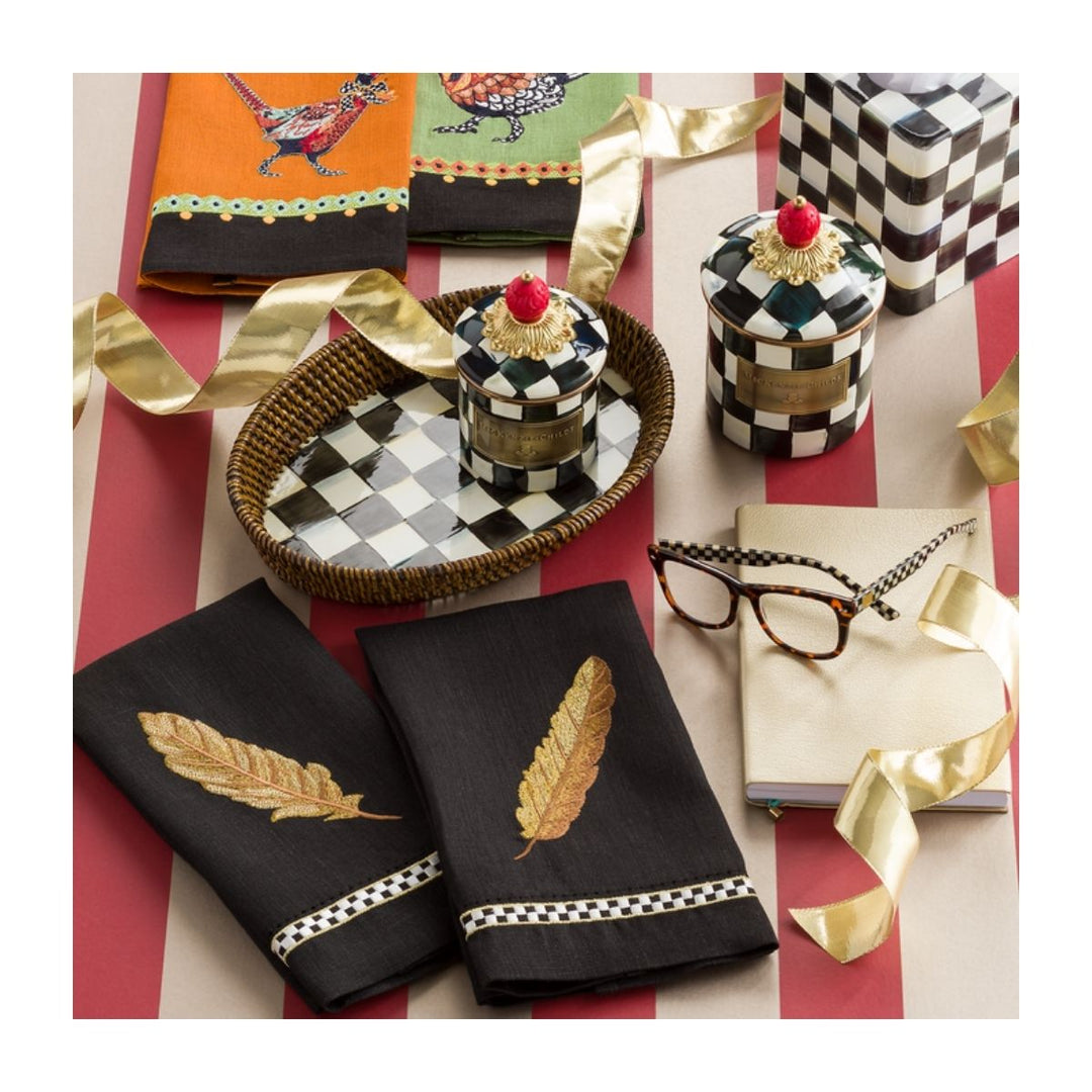 COURTLY CHECK RATTAN & ENAMEL SMALL SERVING TRAY