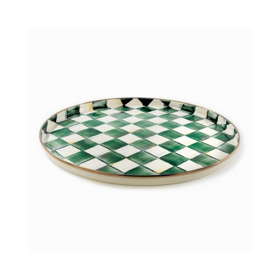 EMERALD CHECK ROUND TRAY - MACKENZIE-CHILDS - Compralo en CorinneRegalos.com
