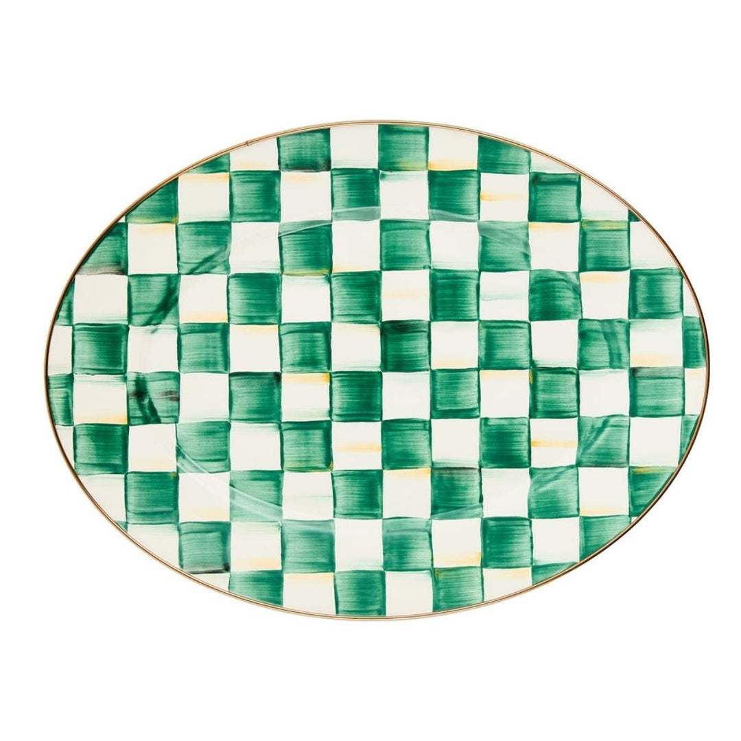 EMERALD CHECK MEDIUM OVAL PLATTER - MACKENZIE-CHILDS - Compralo en CorinneRegalos.com
