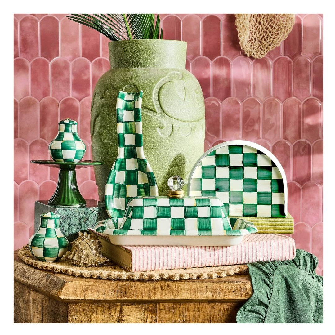 EMERALD CHECK ENAMEL NAPKIN HOLDER
