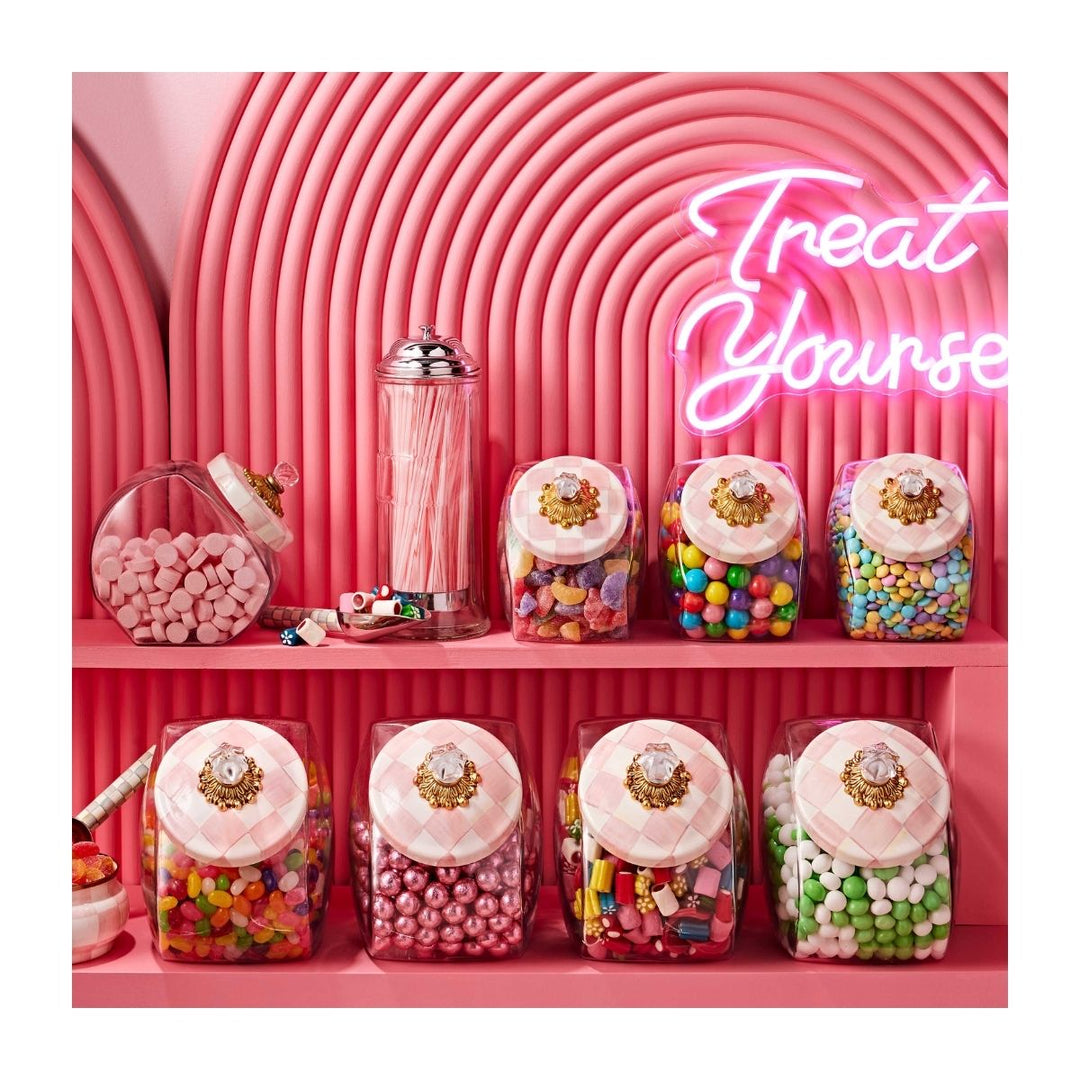 SWEETS JAR WITH ROSY CHECK ENAMEL LID