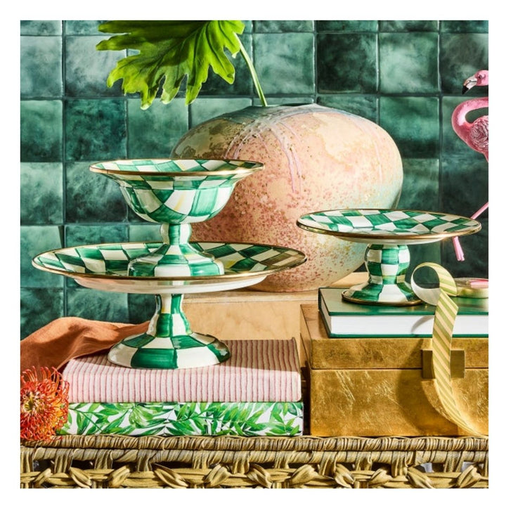 EMERALD CHECK SMALL PEDESTAL PLATTER