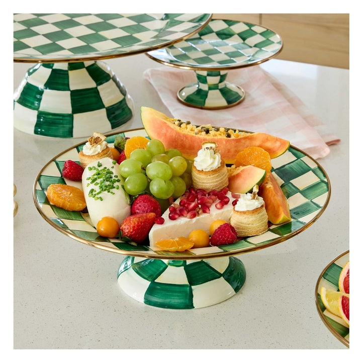 EMERALD CHECK MINI PEDESTAL PLATTER