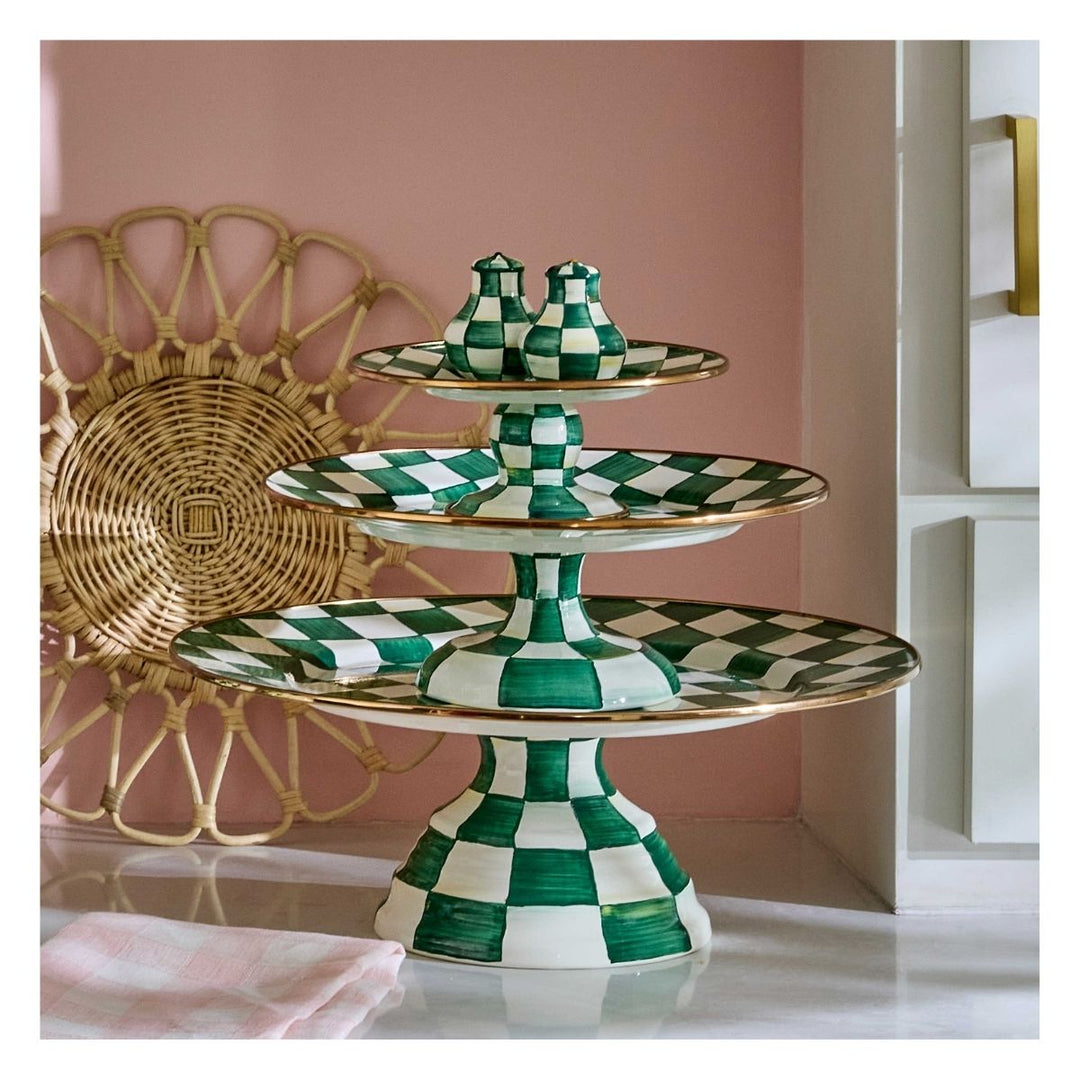 EMERALD CHECK MINI PEDESTAL PLATTER