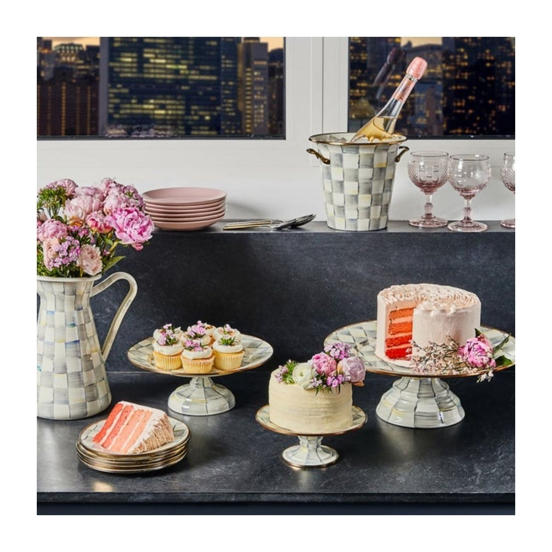STERLING CHECK ENAMEL PEDESTAL PLATTER - MINI