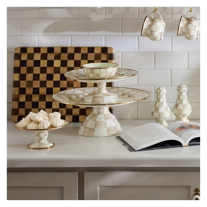 MOCHA CHECK MINI PEDESTAL PLATTER
