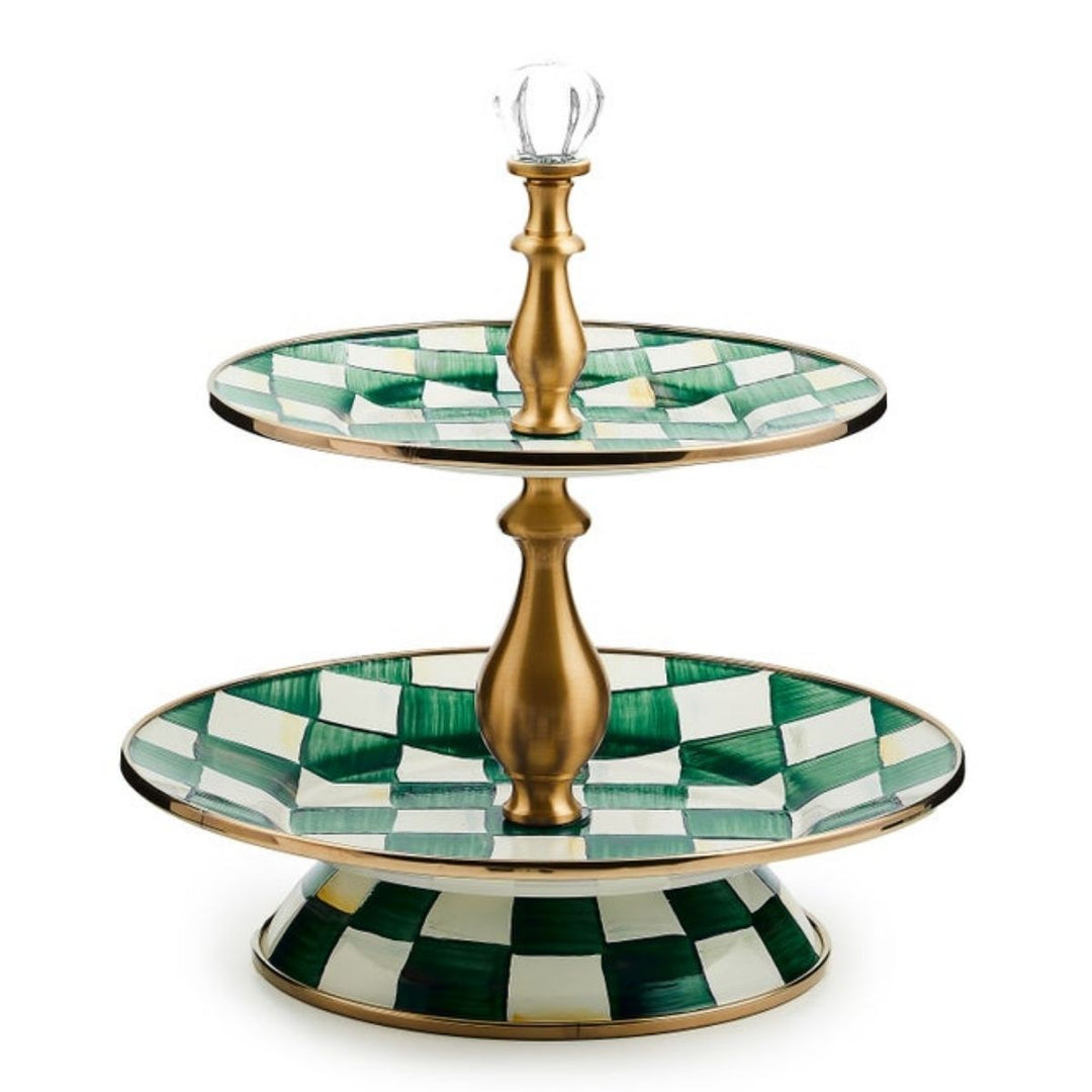 EMERALD CHECK TWO TIER SWEET STAND - MACKENZIE-CHILDS - Compralo en CorinneRegalos.com