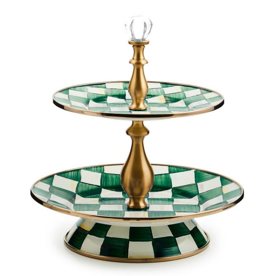 EMERALD CHECK TWO TIER SWEET STAND - MACKENZIE-CHILDS - Compralo en CorinneRegalos.com