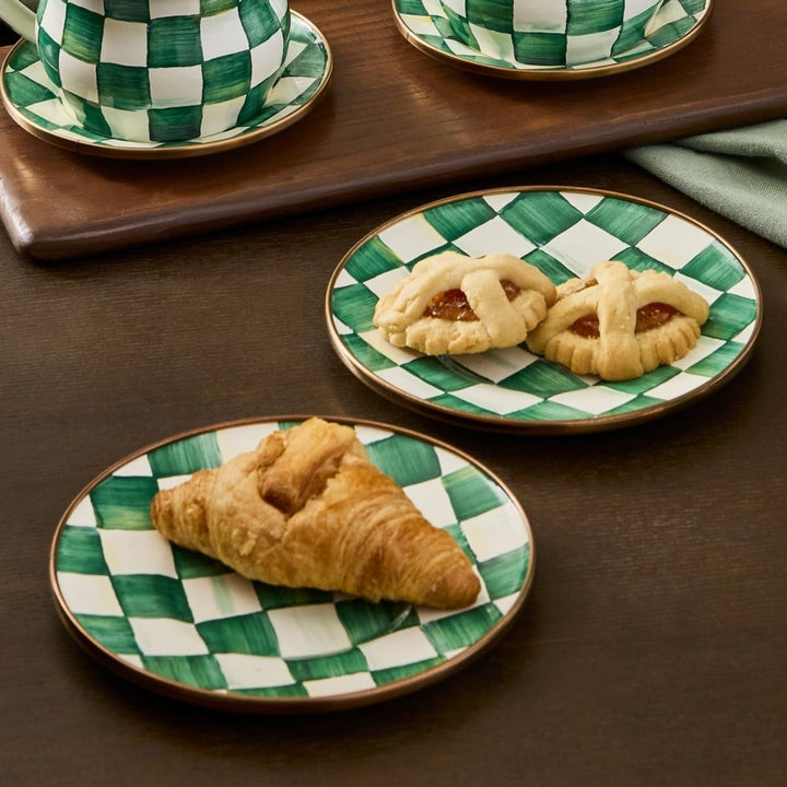 EMERALD CHECK APPETIZER PLATES, SET OF 4