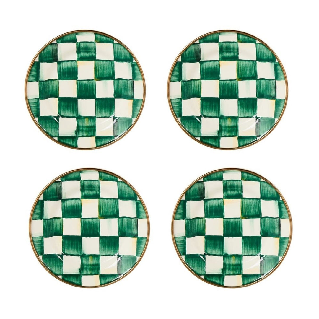 EMERALD CHECK APPETIZER PLATES, SET OF 4