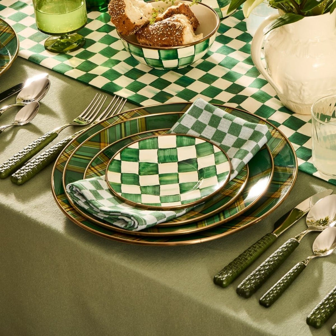 EMERALD CHECK APPETIZER PLATES, SET OF 4